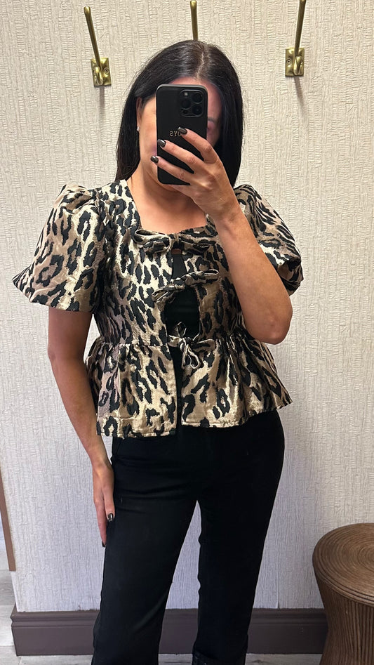 Leopard Print Gold Tie-Top