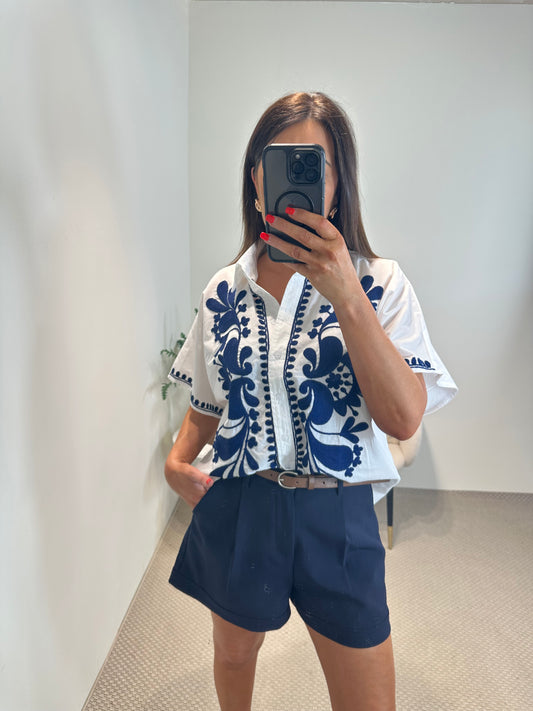 Abstract Linen Blend Shirt