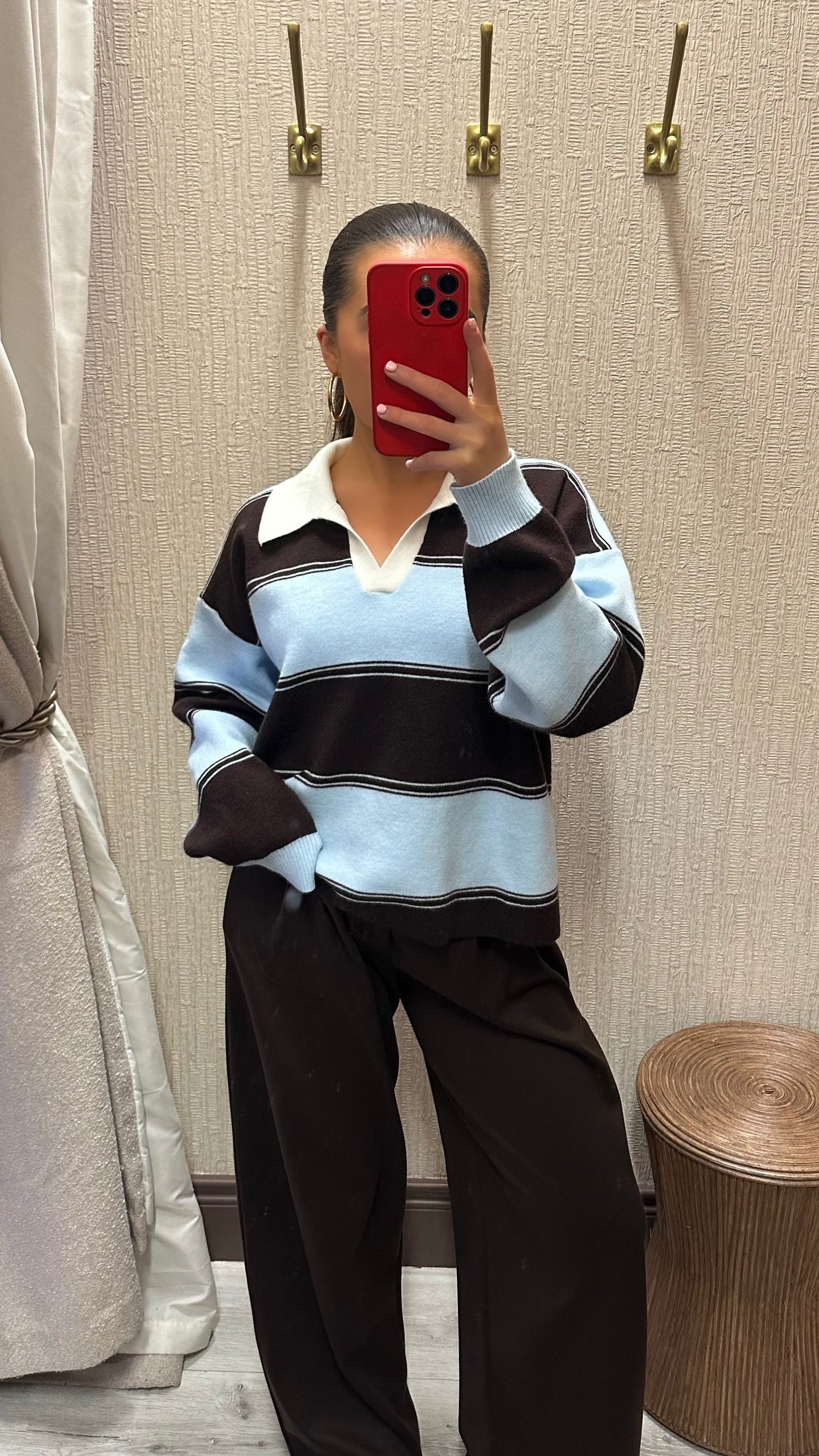 Brown & Baby Blue Rugby Polo