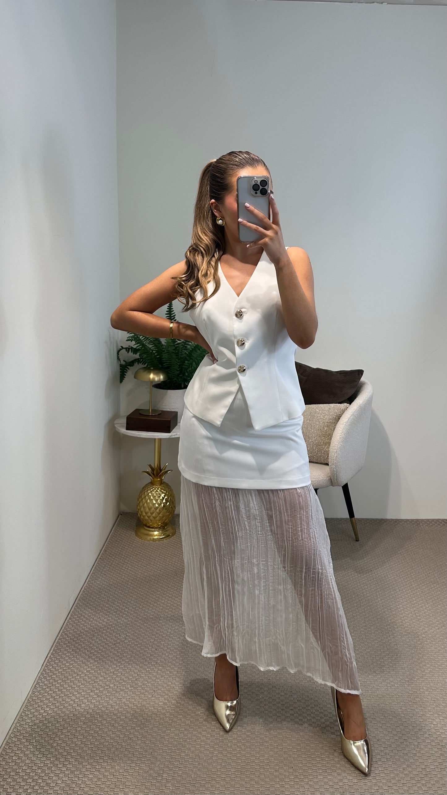 White Waistcoat Gold Buttons