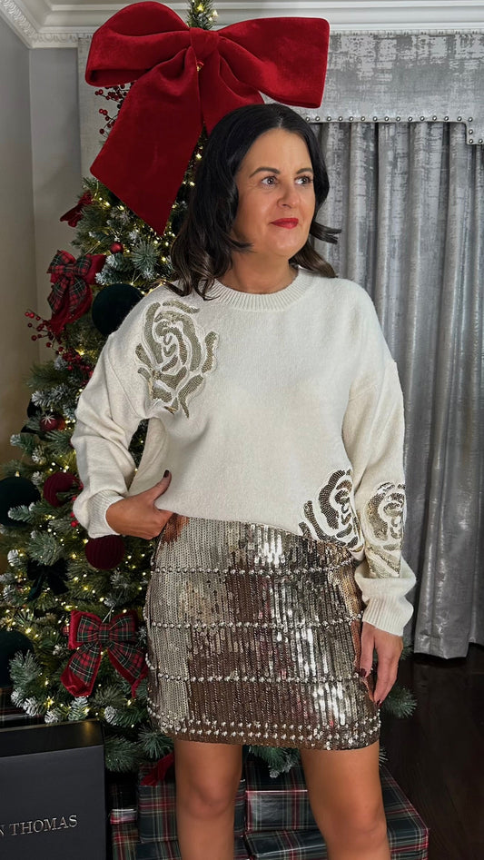 Gold Bead & Sequin Mini Skirt