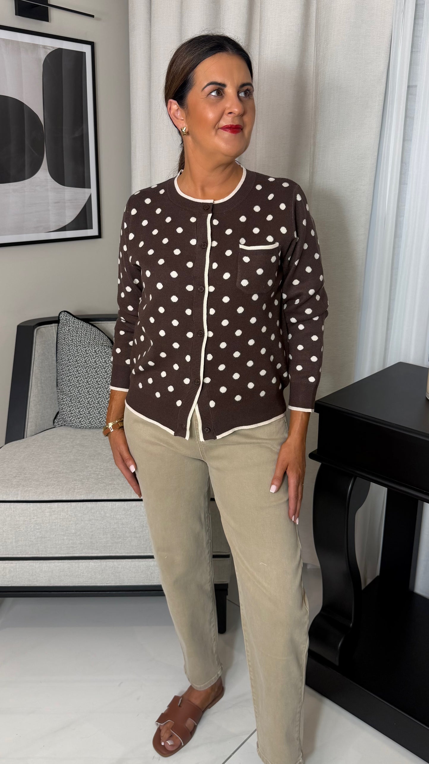 Brown & Cream Polka Dot Cardigan