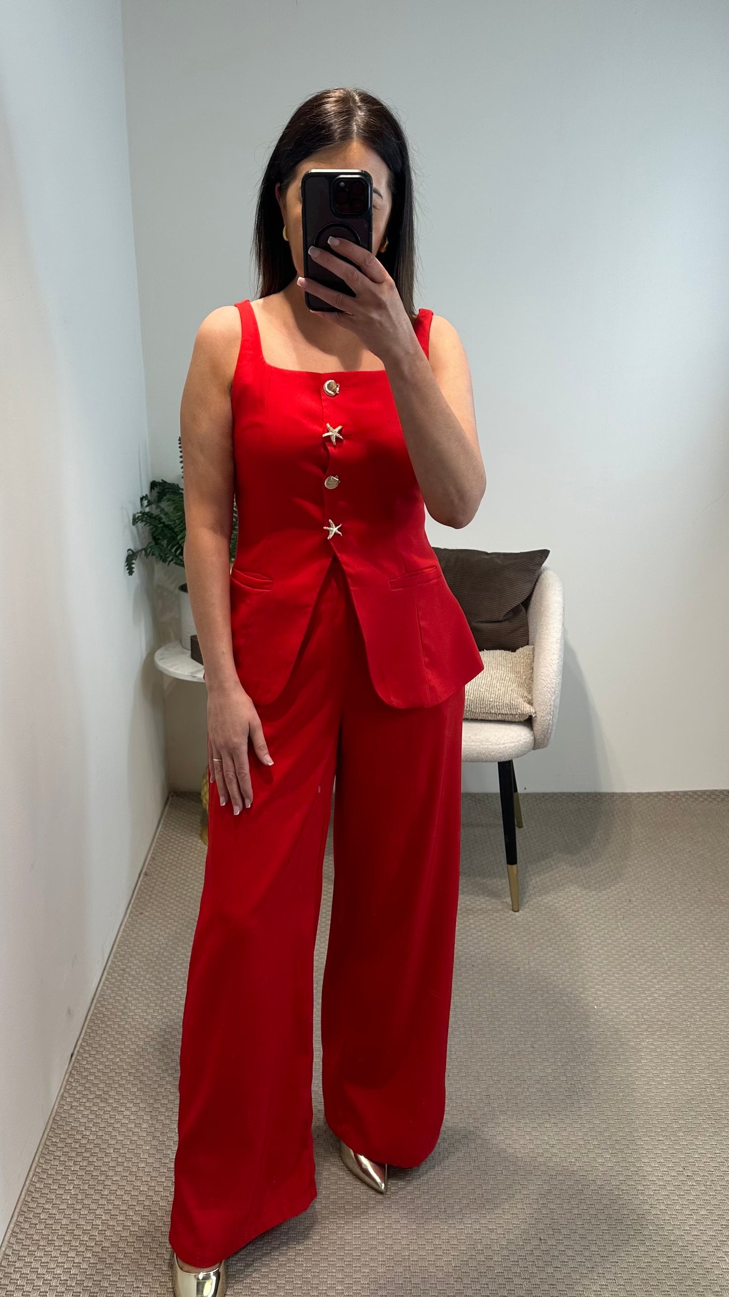 Red Wide-Leg Trousers