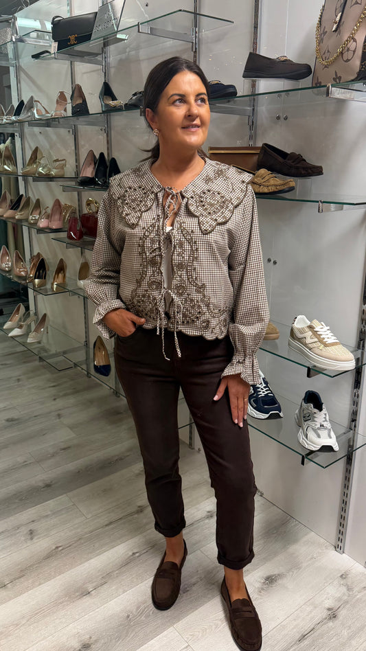 Gingham Brown Tie-Top