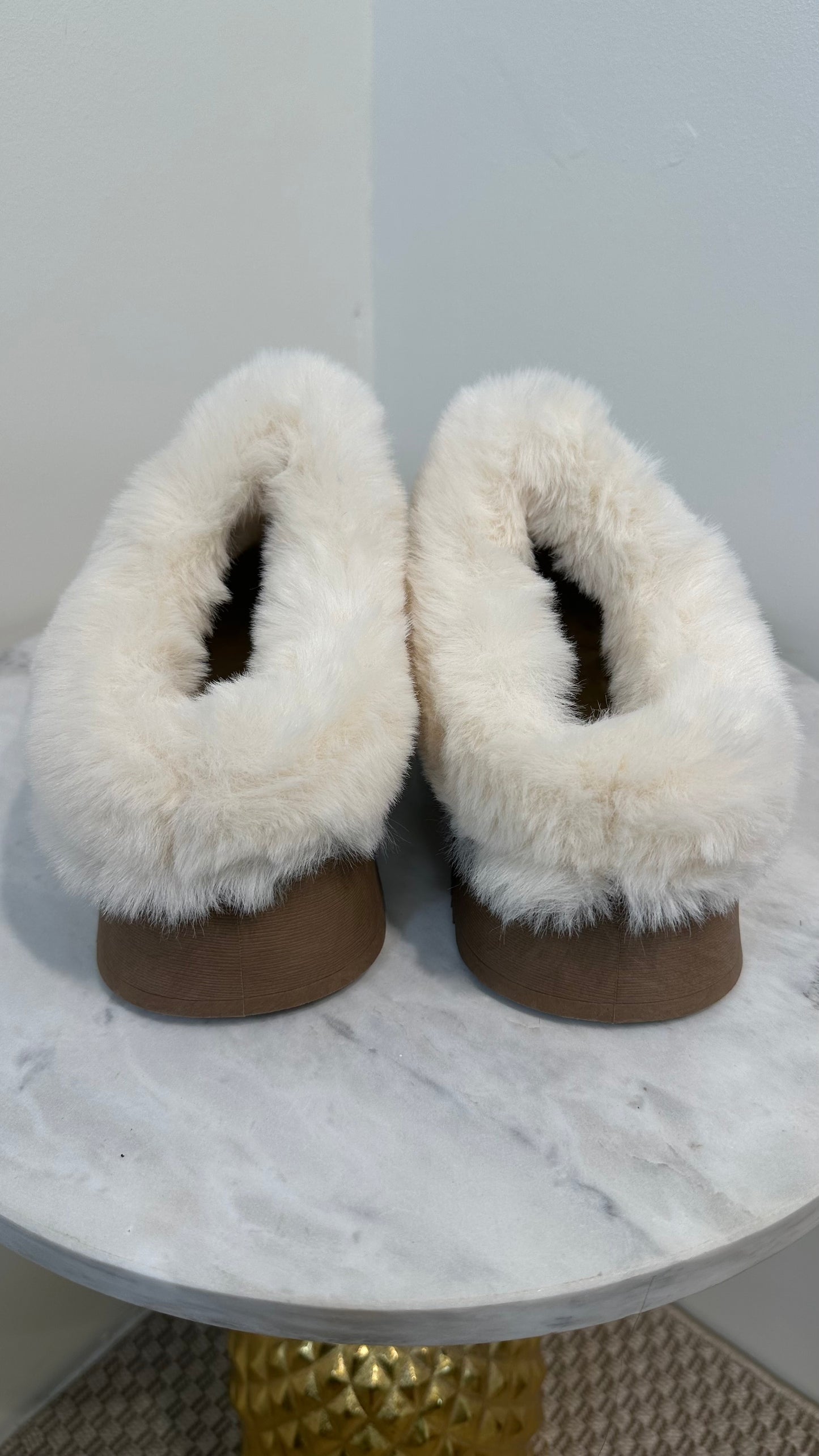 Beige Faux Fur Slippers