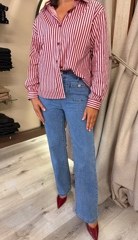 Straight Leg Pearl Button Jeans