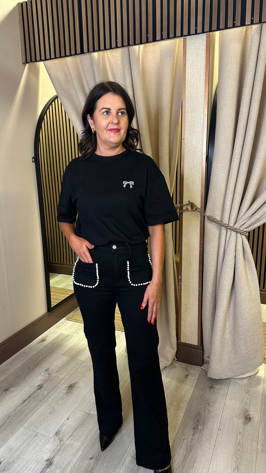 Black T-Shirt with Diamanté detail