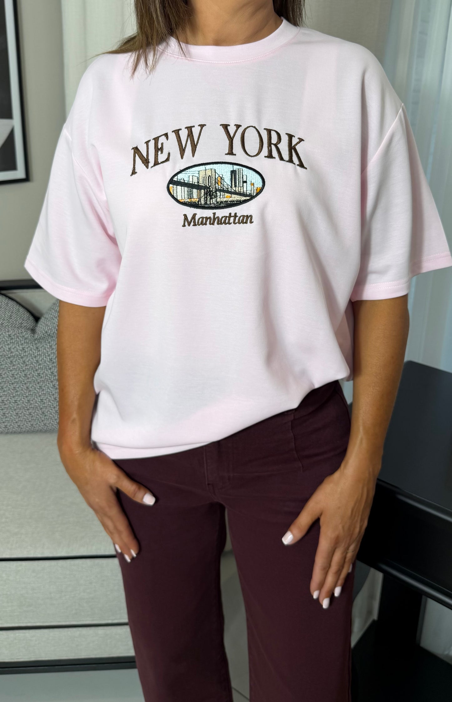 Pink NY Embroidered T-Shirt