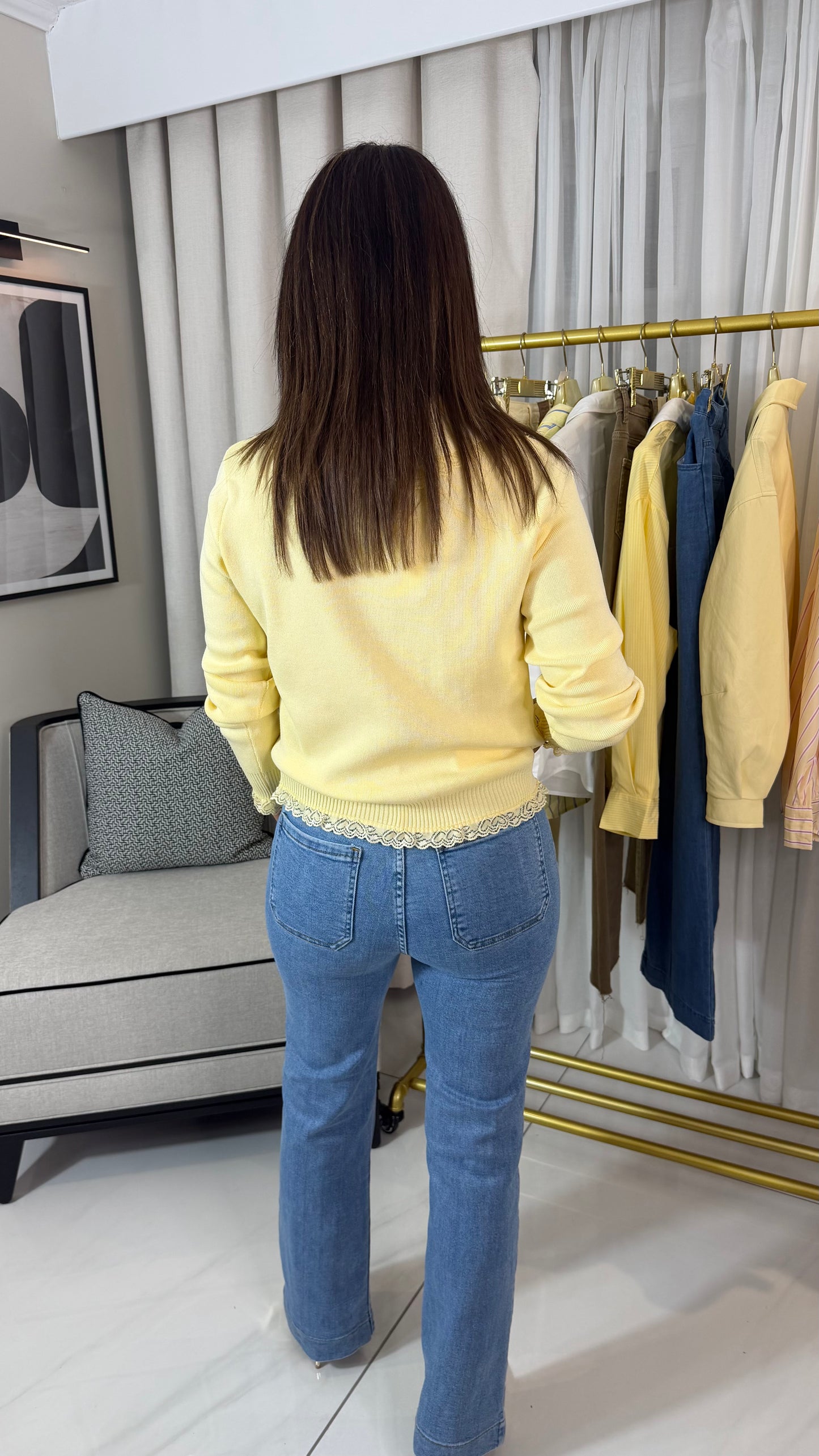 Lemon Lace Trim Cardigan with Scarf