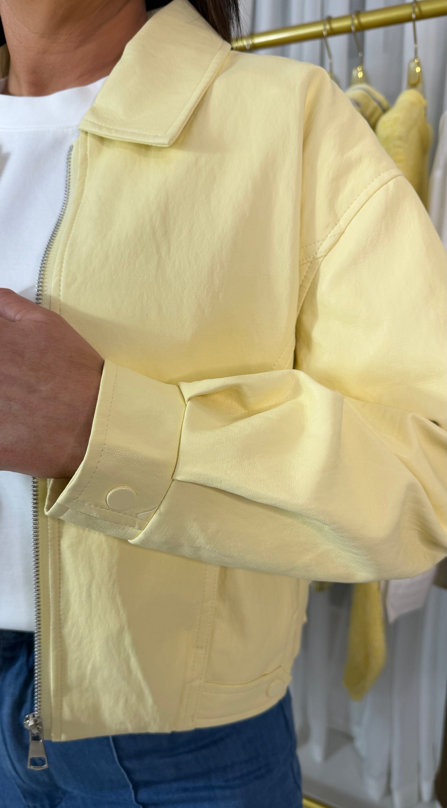 Lemon Faux Leather Bomber Jacket