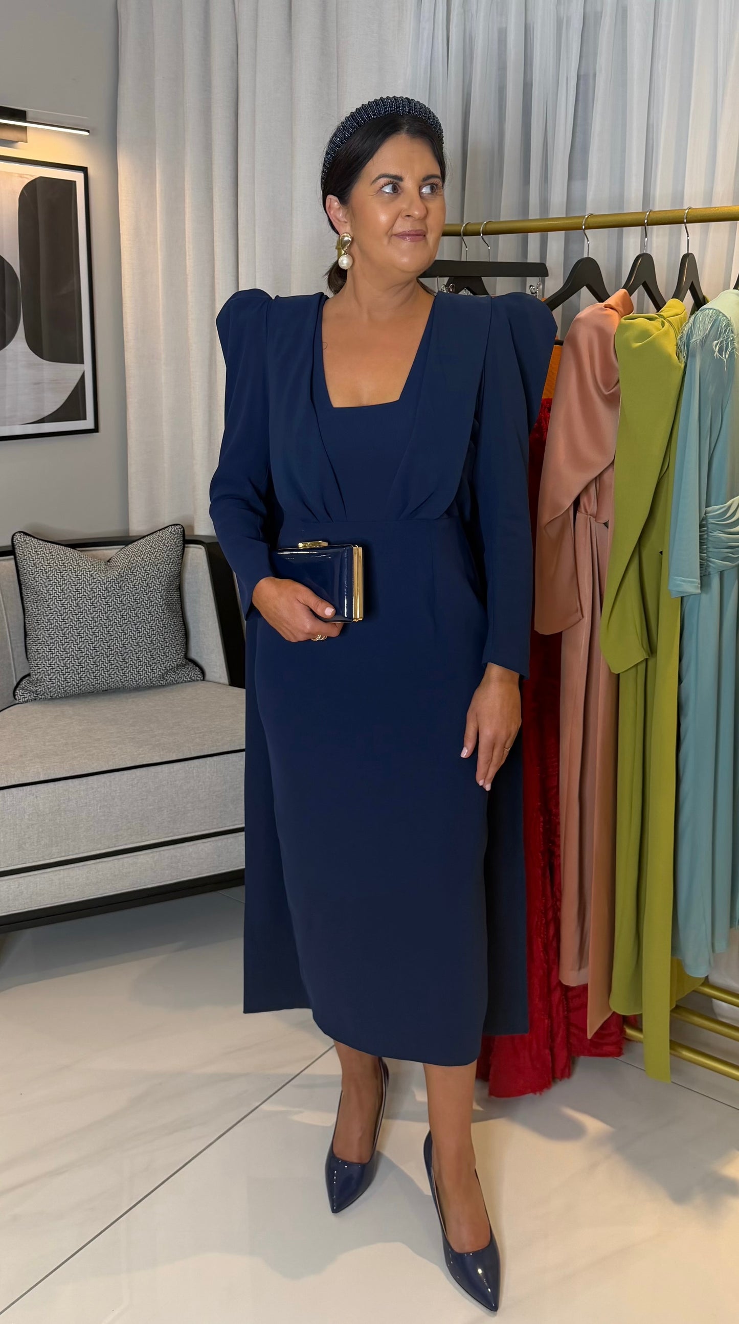 Louisa Navy Drape Dress