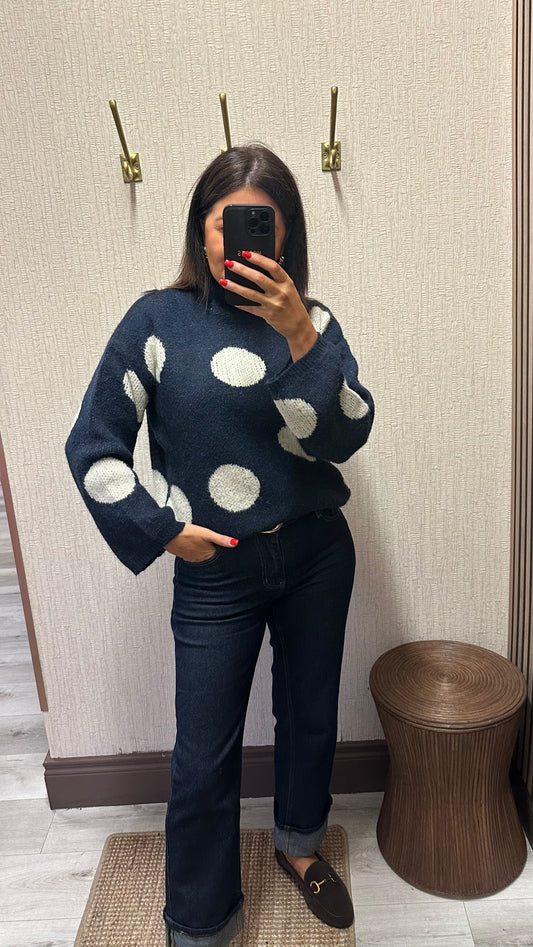 Navy Polka Dot Jumper- Highneck