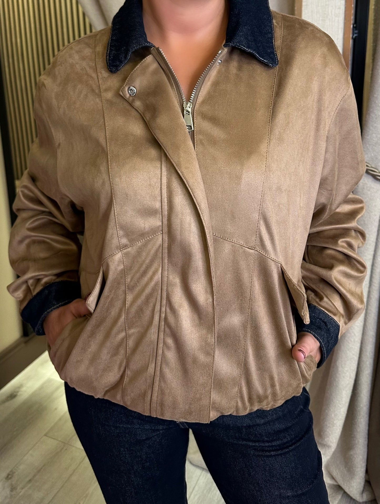 Suedette & Denim Barn Jacket