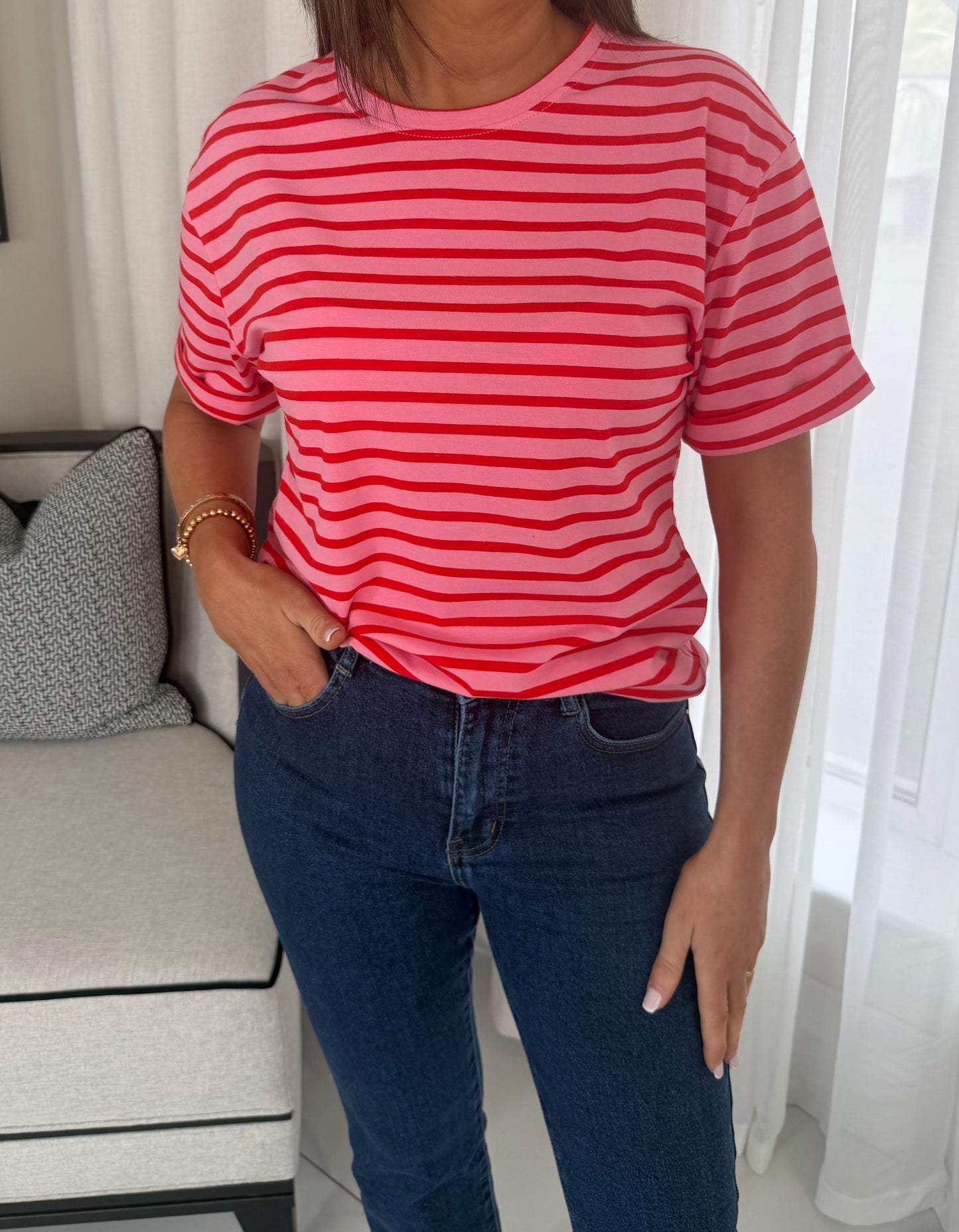 Red & Pink Striped T-Shirt