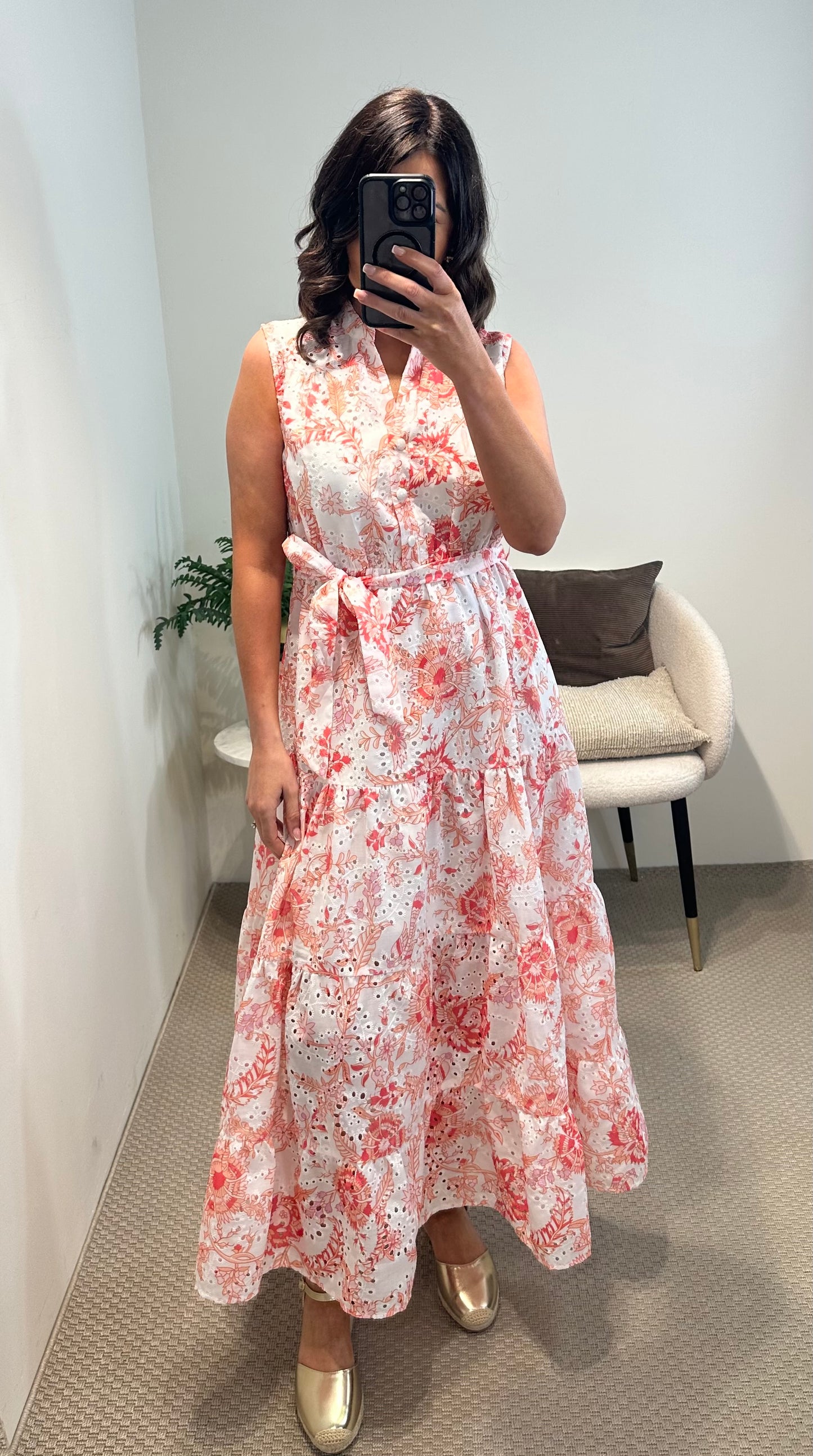 Orange & White Brocade Dress