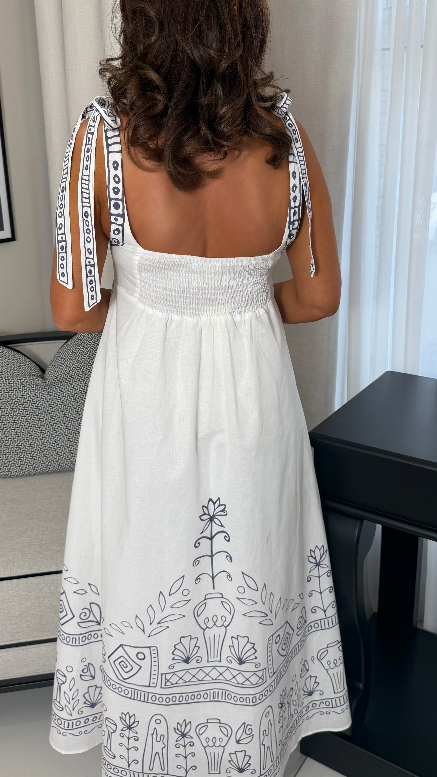 The Santorini Dress- White & Navy