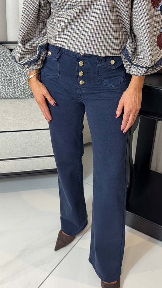 Navy Gold Button Jeans