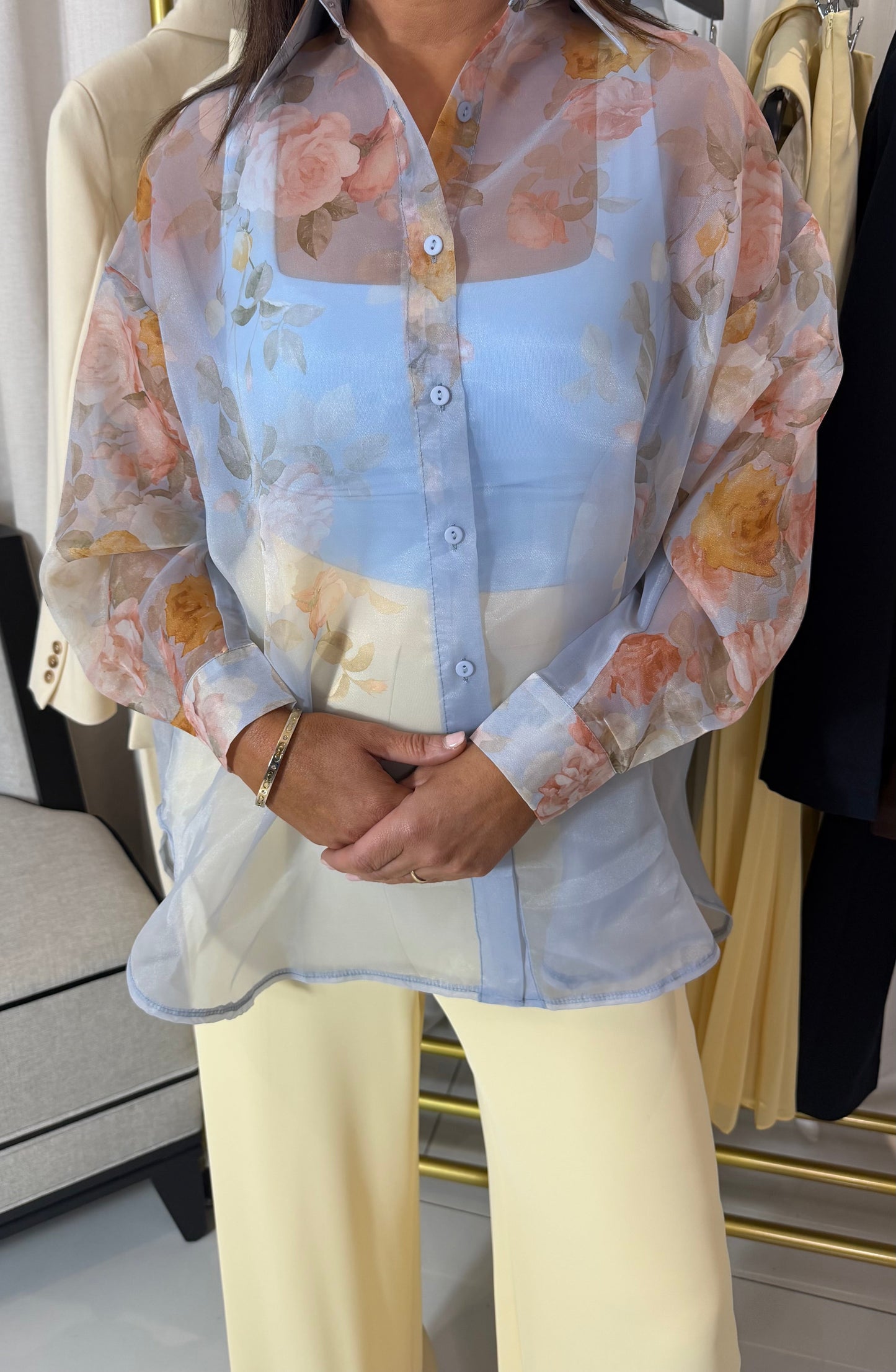 Sheer Oversized Floral Blouse