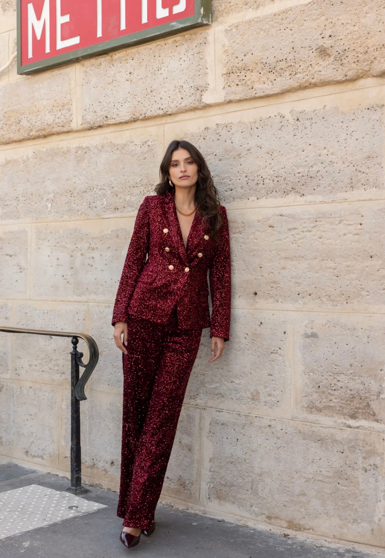 Wine Sequin Trousers