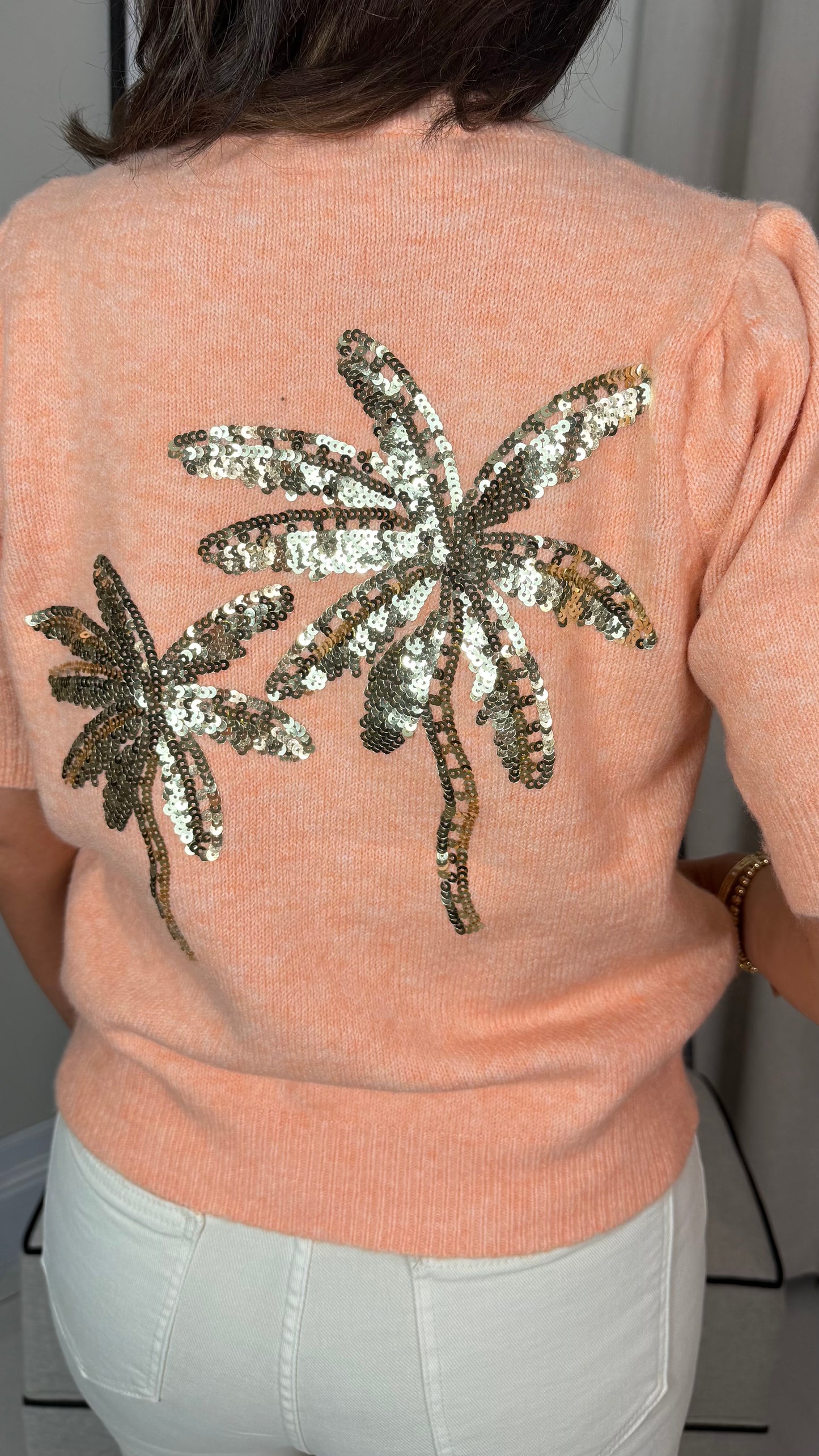 Peach Knit with Gold Sequins