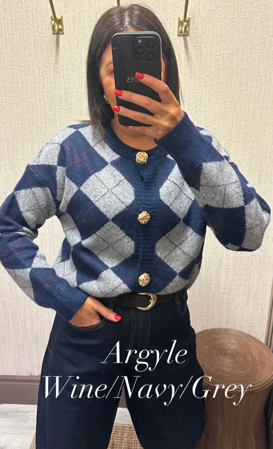 Navy & Grey Argyle Cardigan