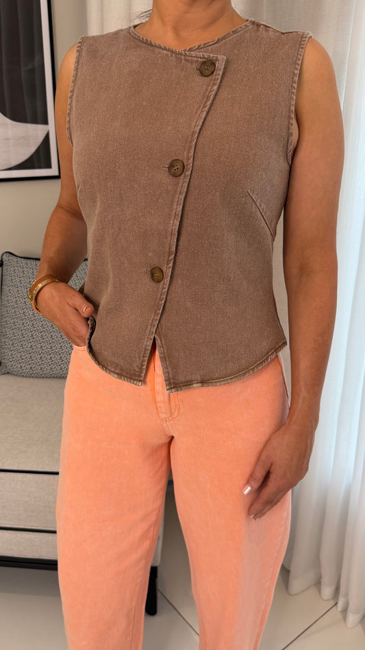 Brown Denim Waistcoat