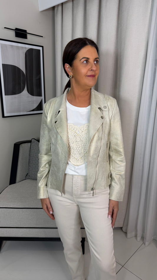 Cream & Gold Biker Jacket
