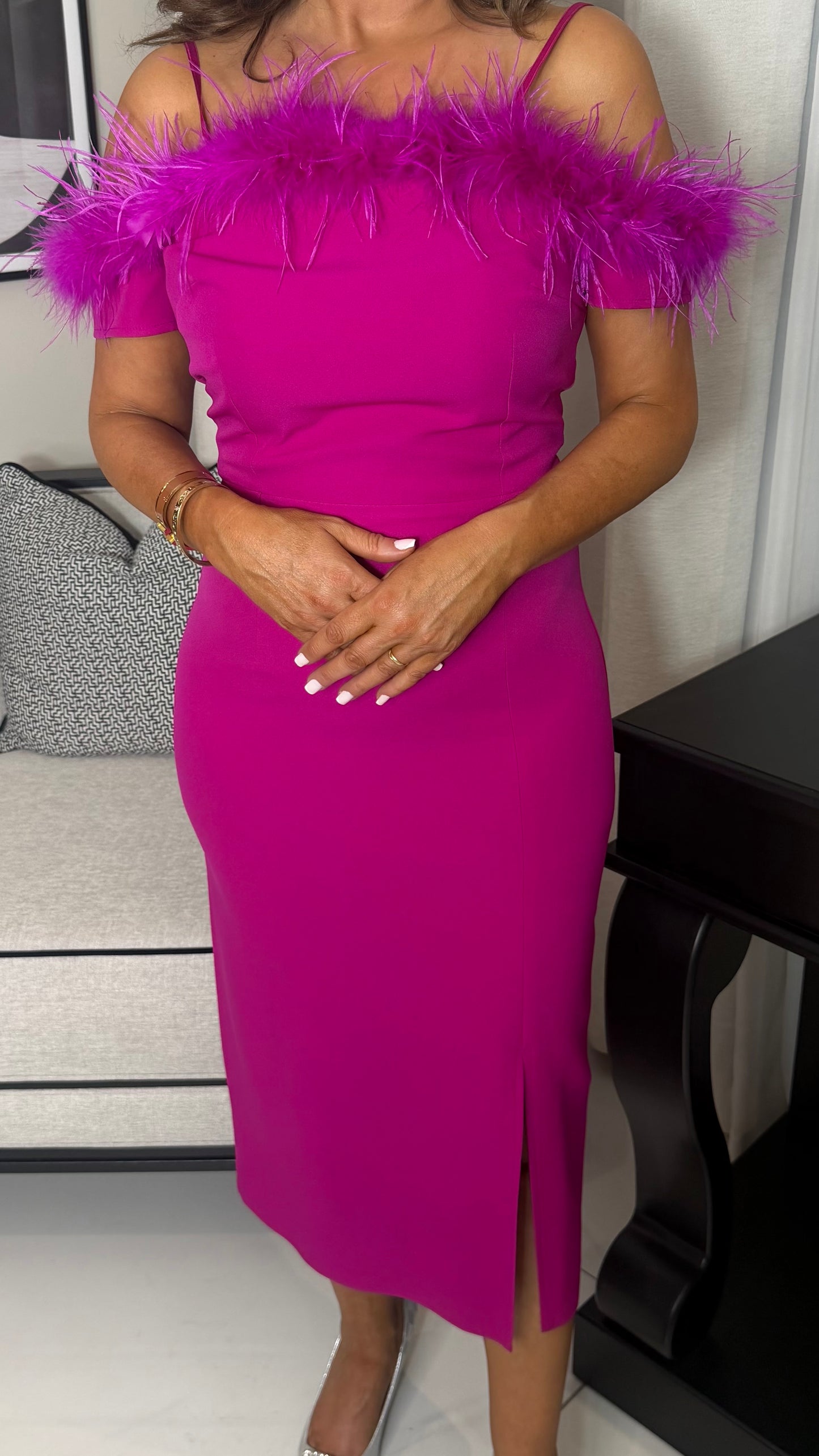 Eilíse Pink Feather Trim Dress