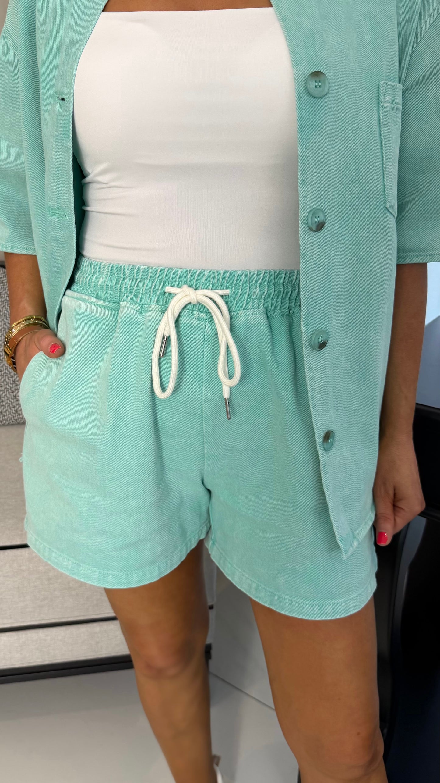 Jane Turquoise Denim Shorts