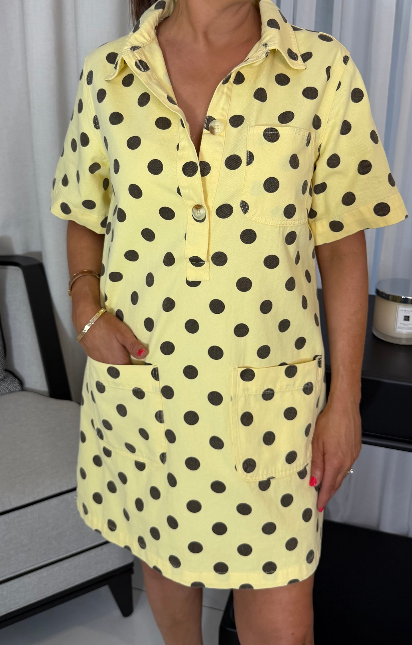 Yellow & Brown Polka Dot Mini Dress