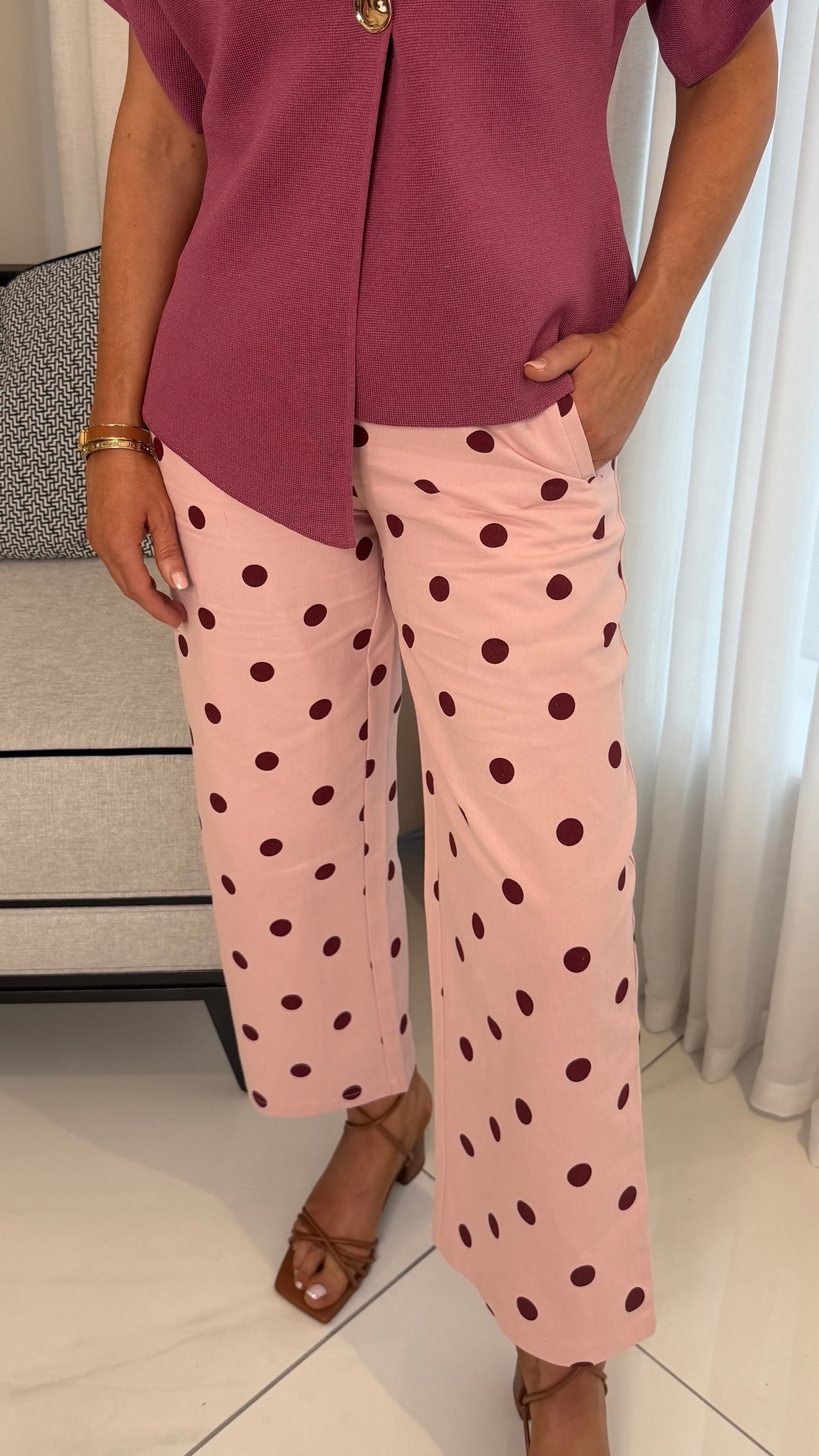 Pink & Wine Polka Dot Trousers