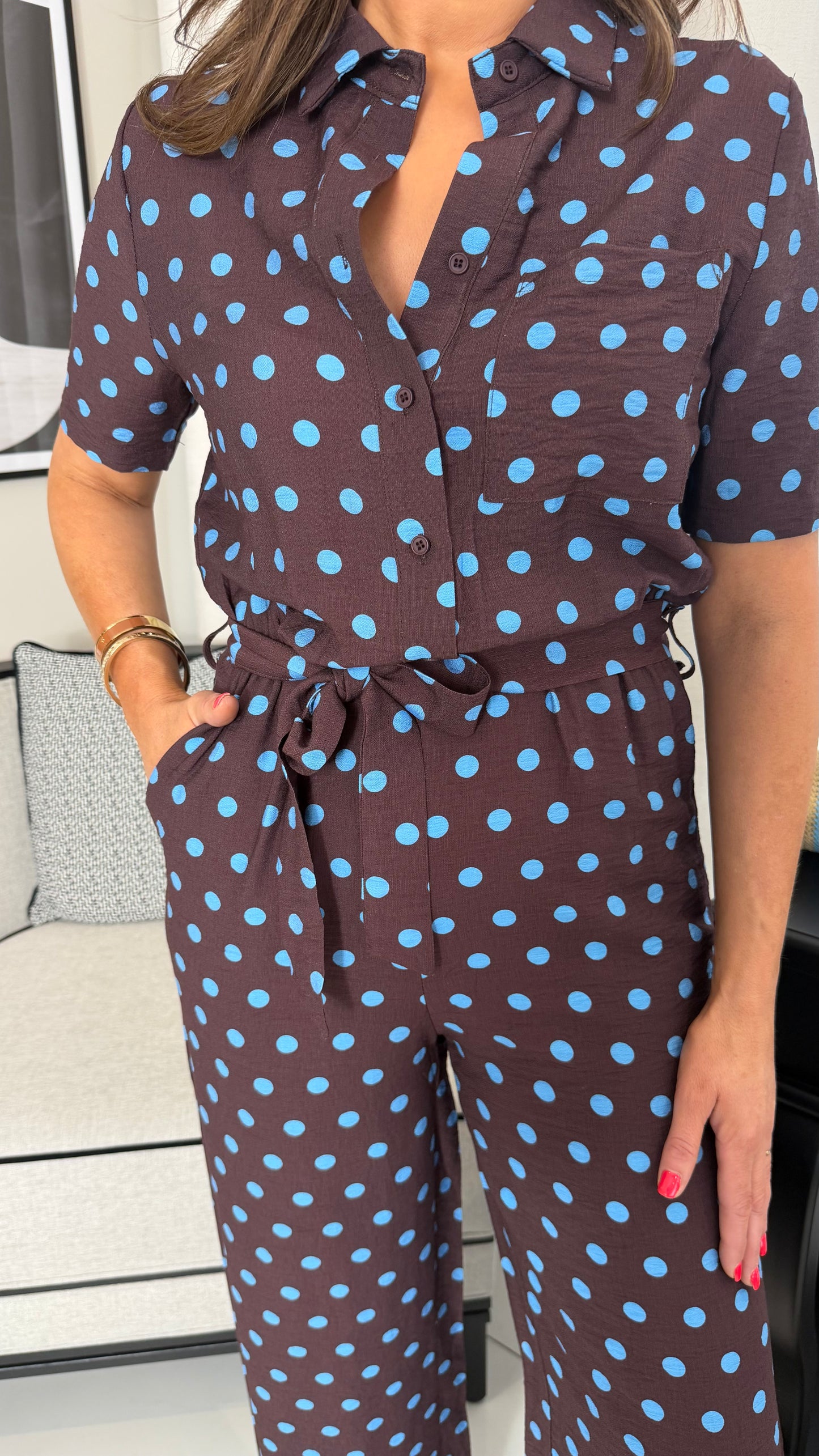 Vanessa Brown & Blue Polka Dot Jumpsuit
