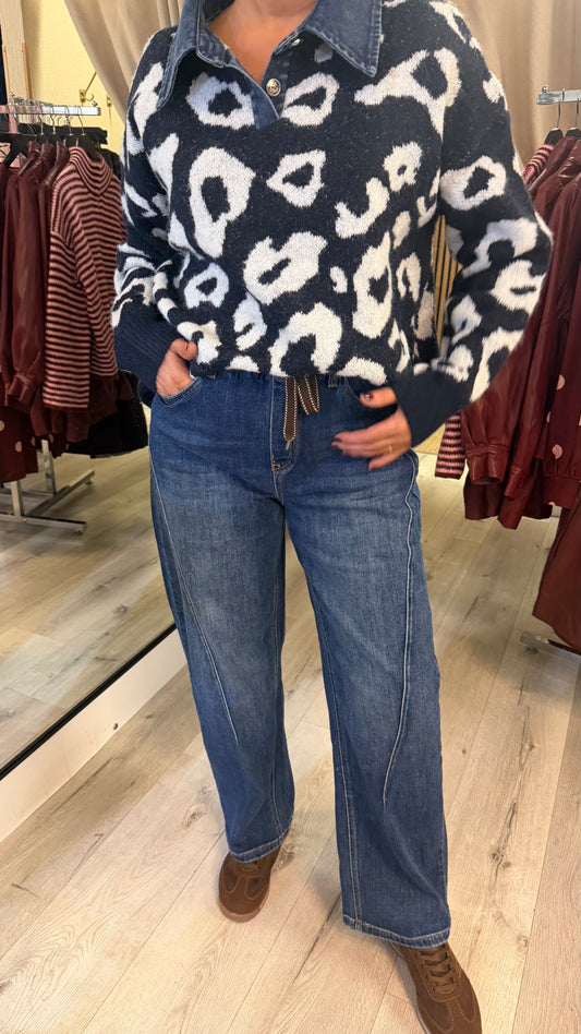 Dark Denim Barrel Jogger Jeans