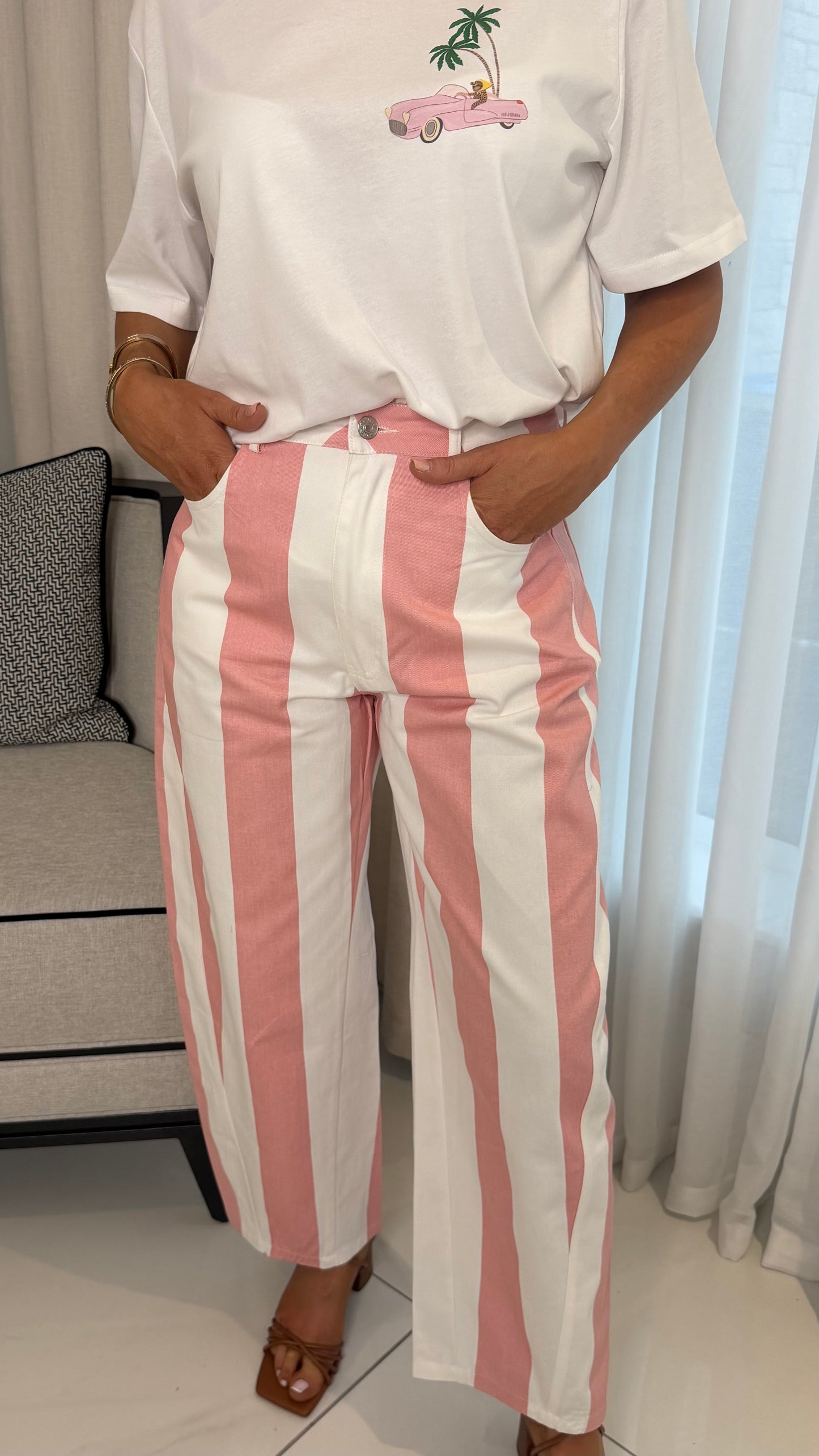 Pink & White Striped Jeans