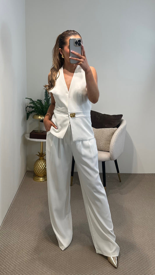 White Wide-Leg Trousers