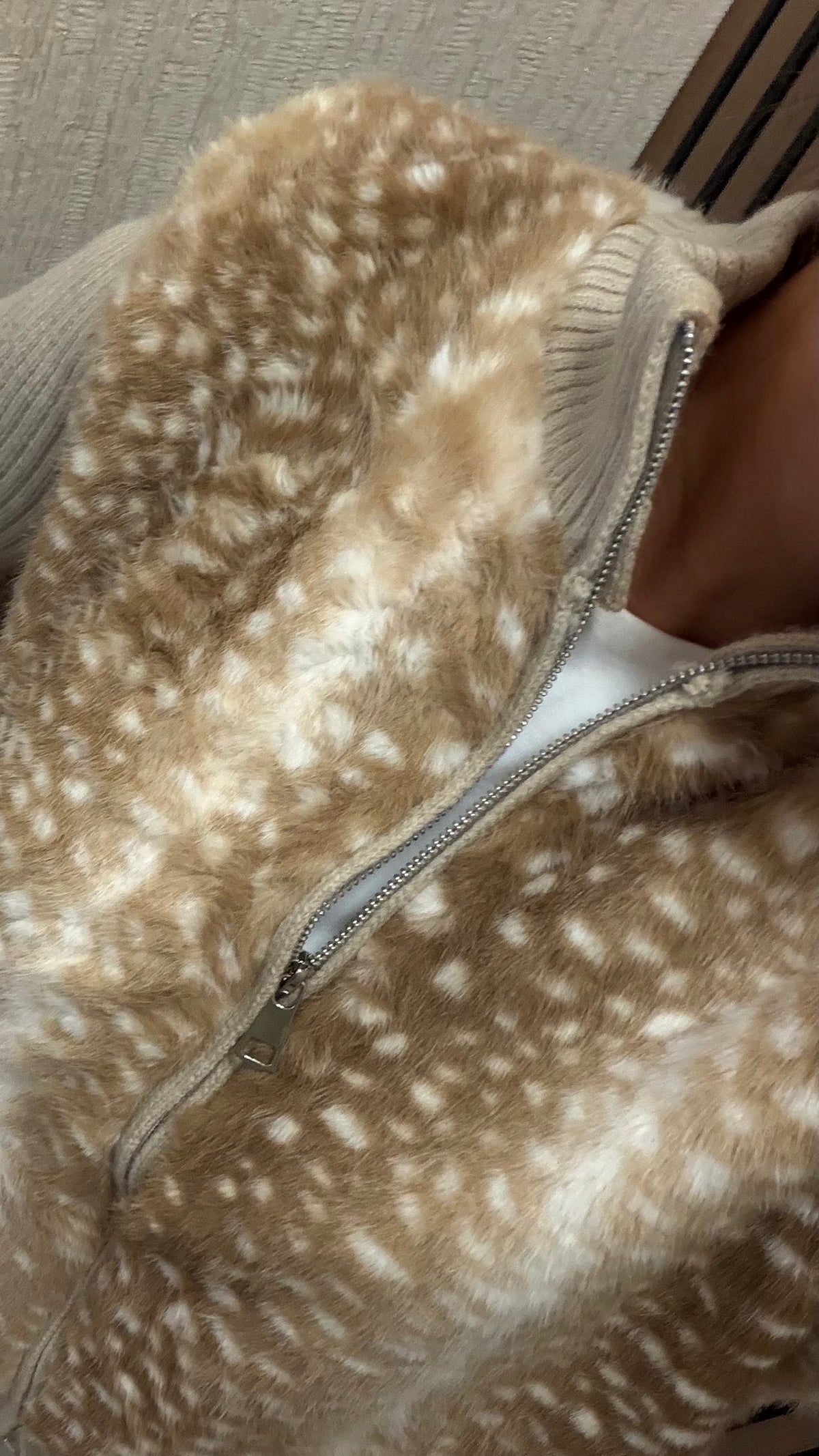 Bambi Faux Fur Jacket with Knit Sleeves