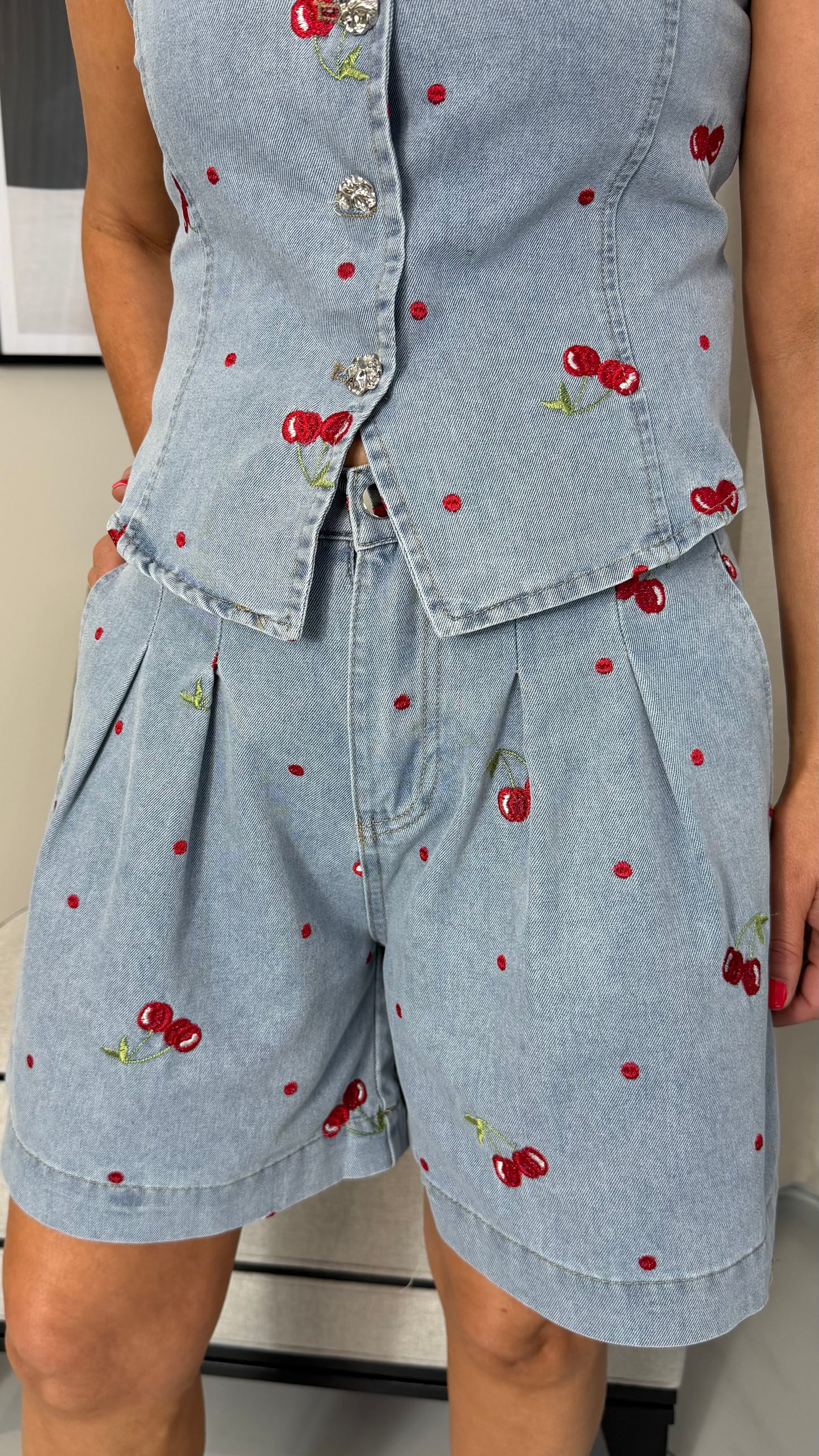 Cherry Denim Shorts