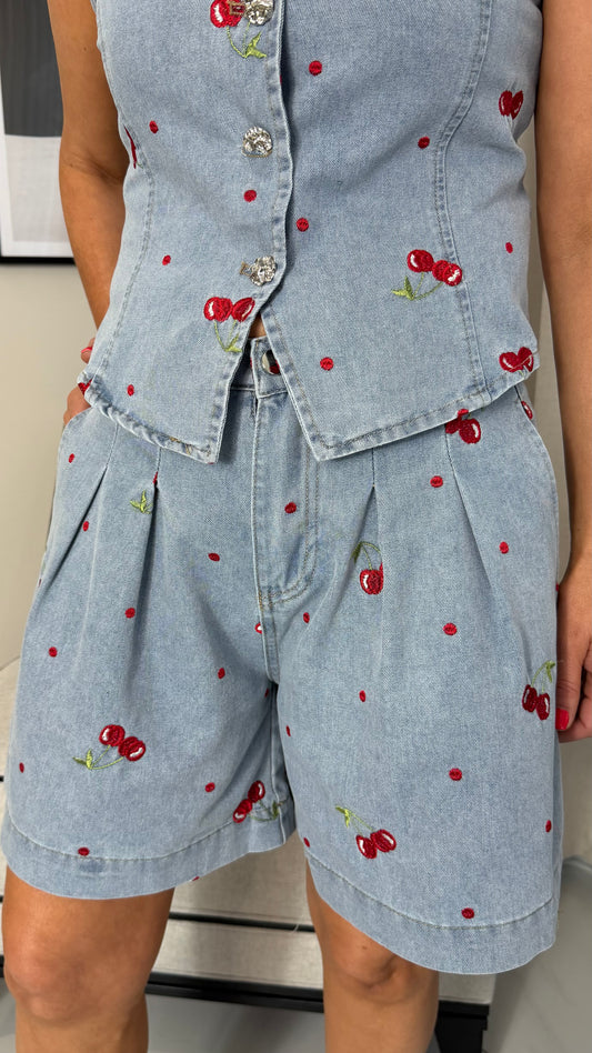 Cherry Denim Shorts
