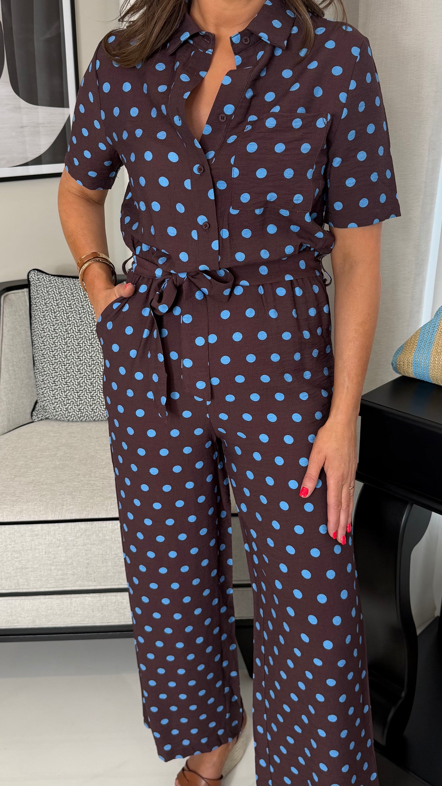 Vanessa Brown & Blue Polka Dot Jumpsuit