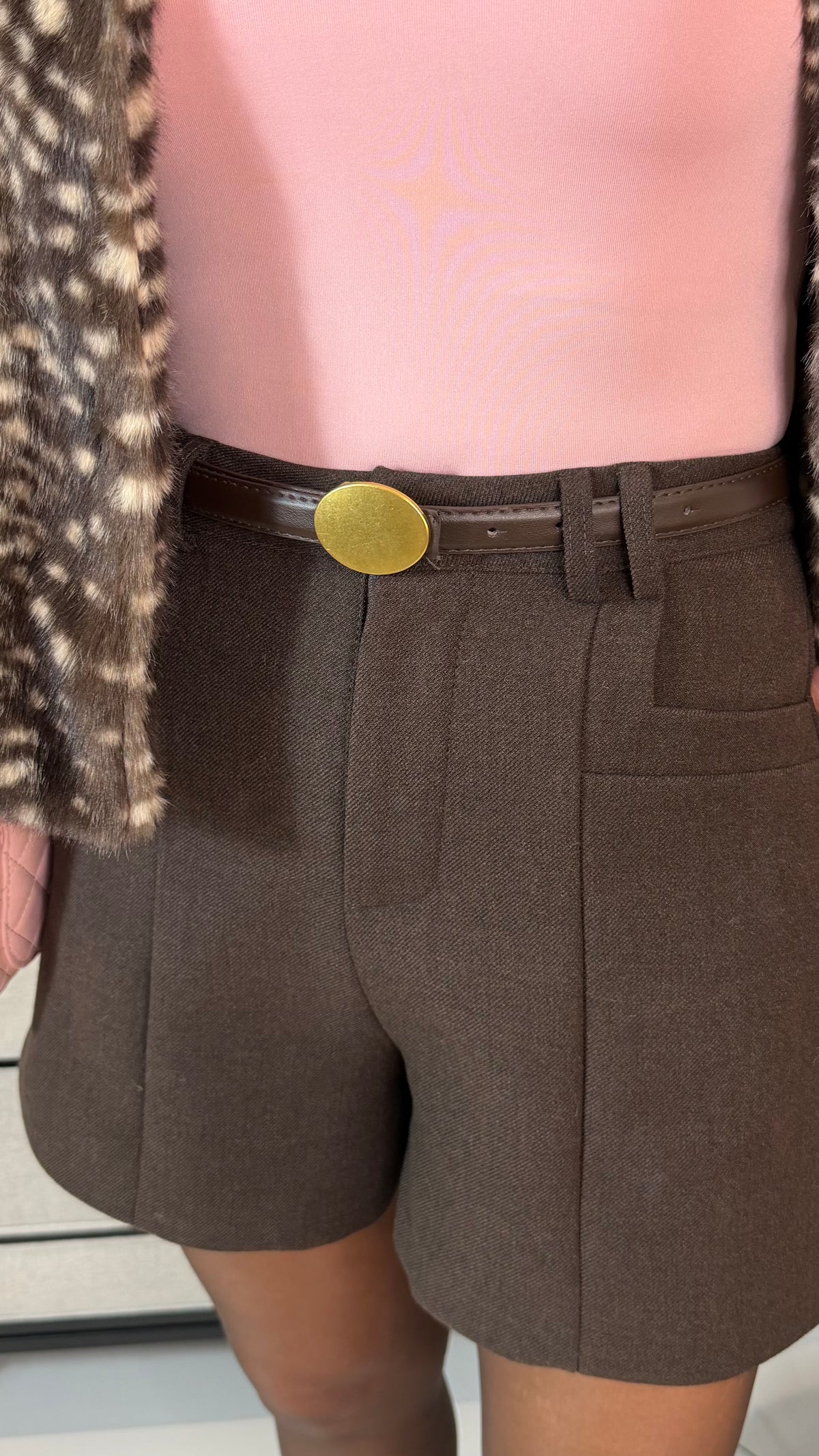Hailey Brown Tailored Shorts with Belt