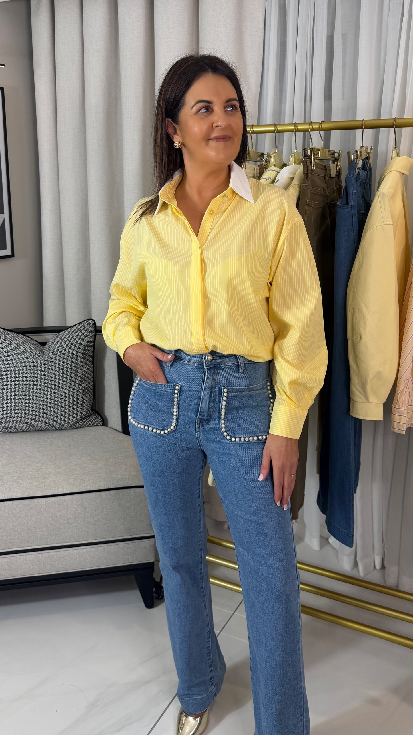 Yellow Pinstriped Shirt with Tie