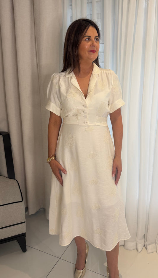 Katie Cream Linen-Blend Dress