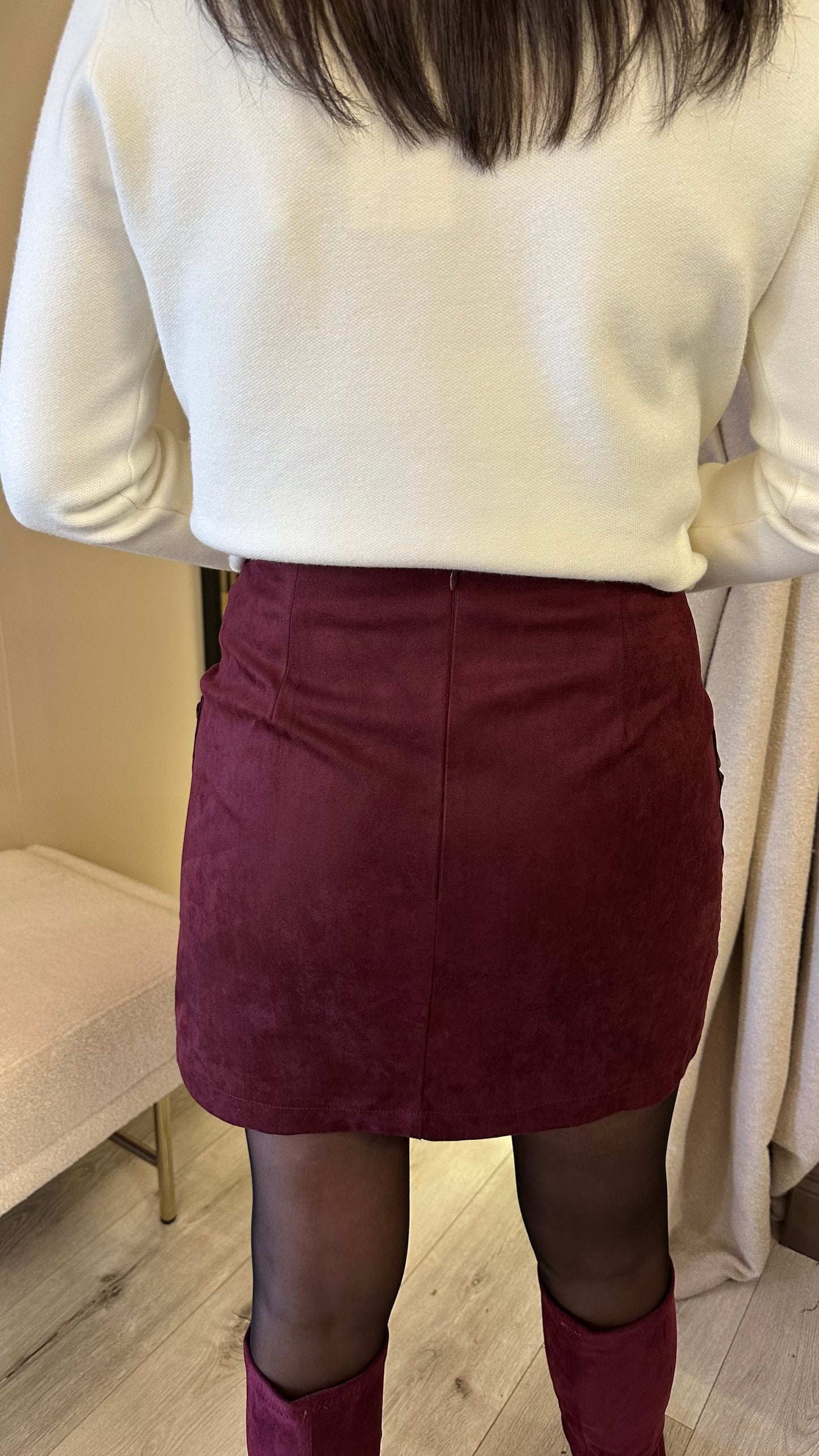 Wine Suedette Mini Skirt