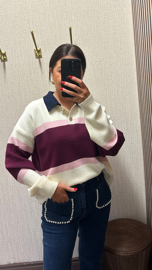 Burgundy & Pink Rugby Polo