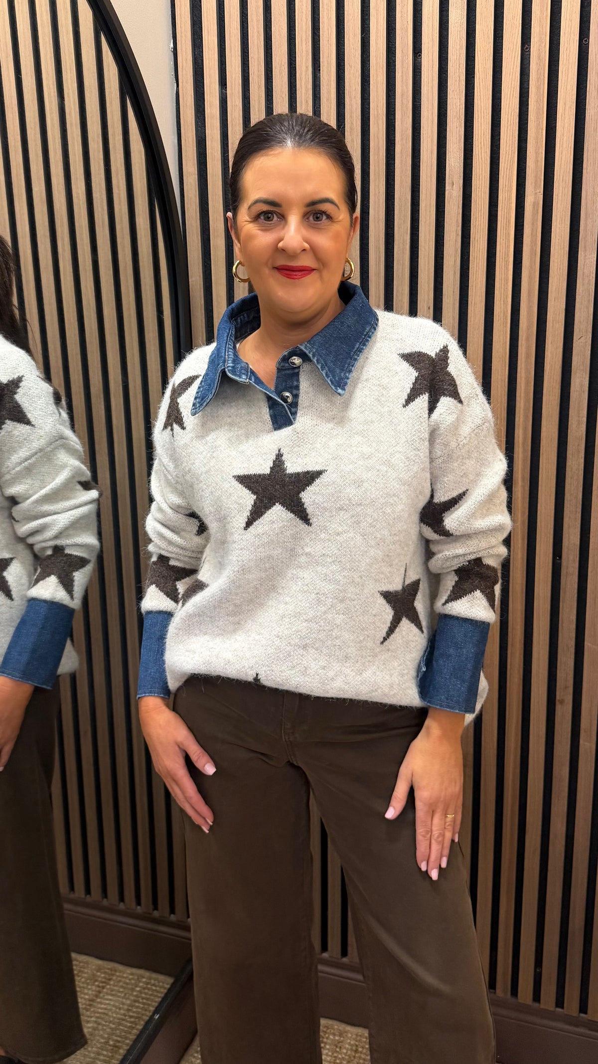Star Knit Sweater with Denim Details