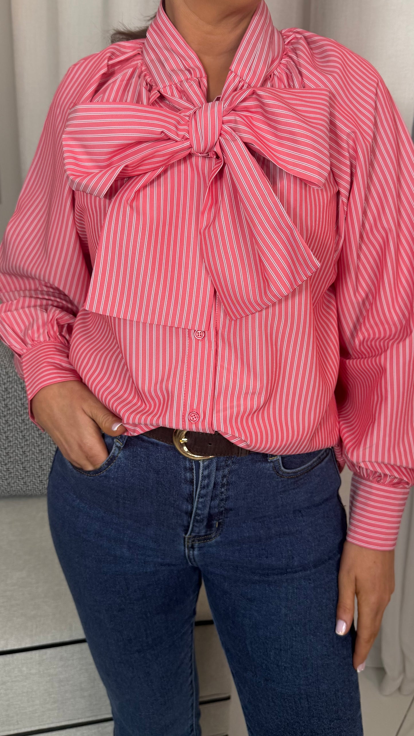 Red Tie-Bow Detail Shirt