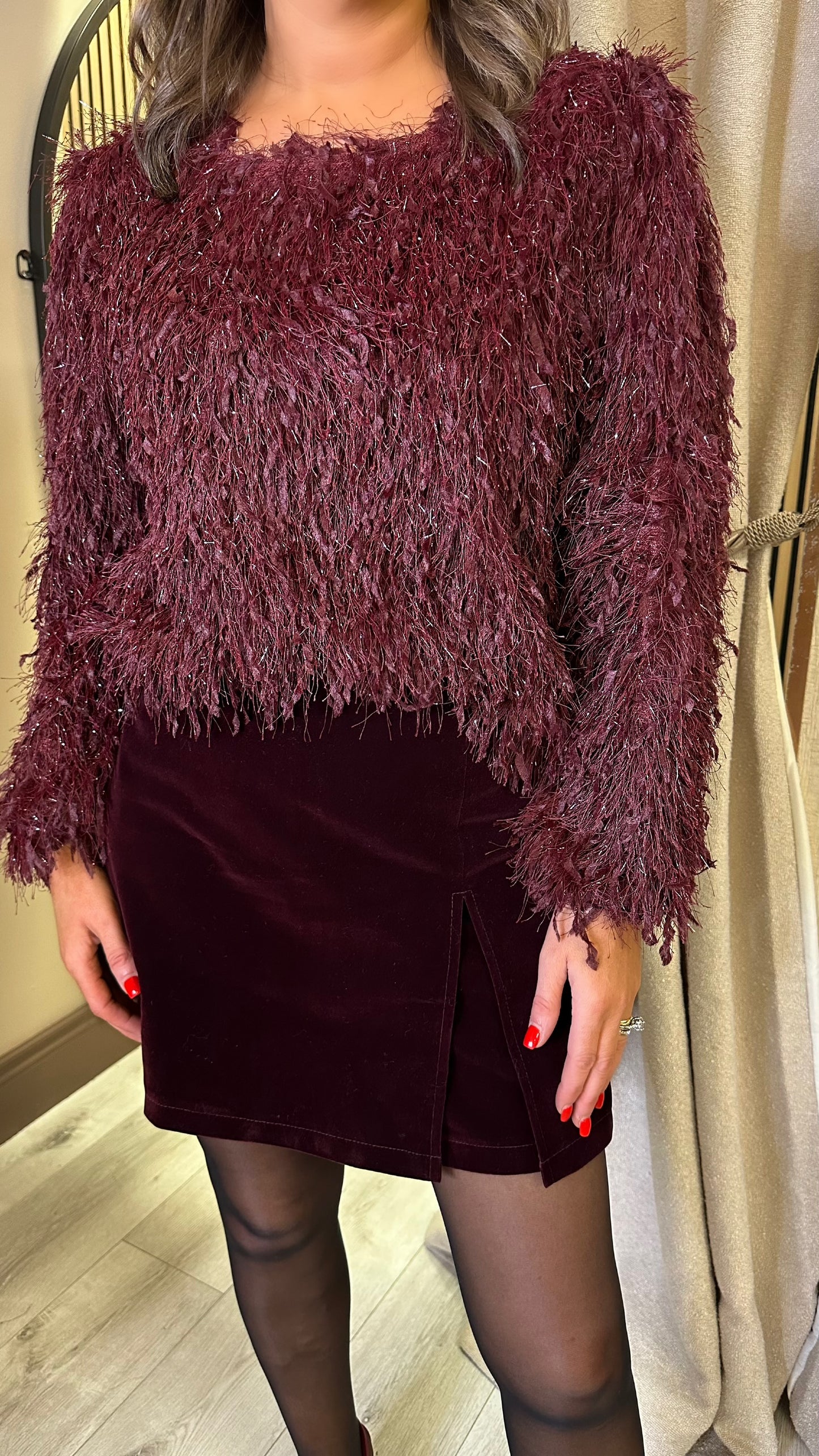 Chloe Wine Sparkle Top