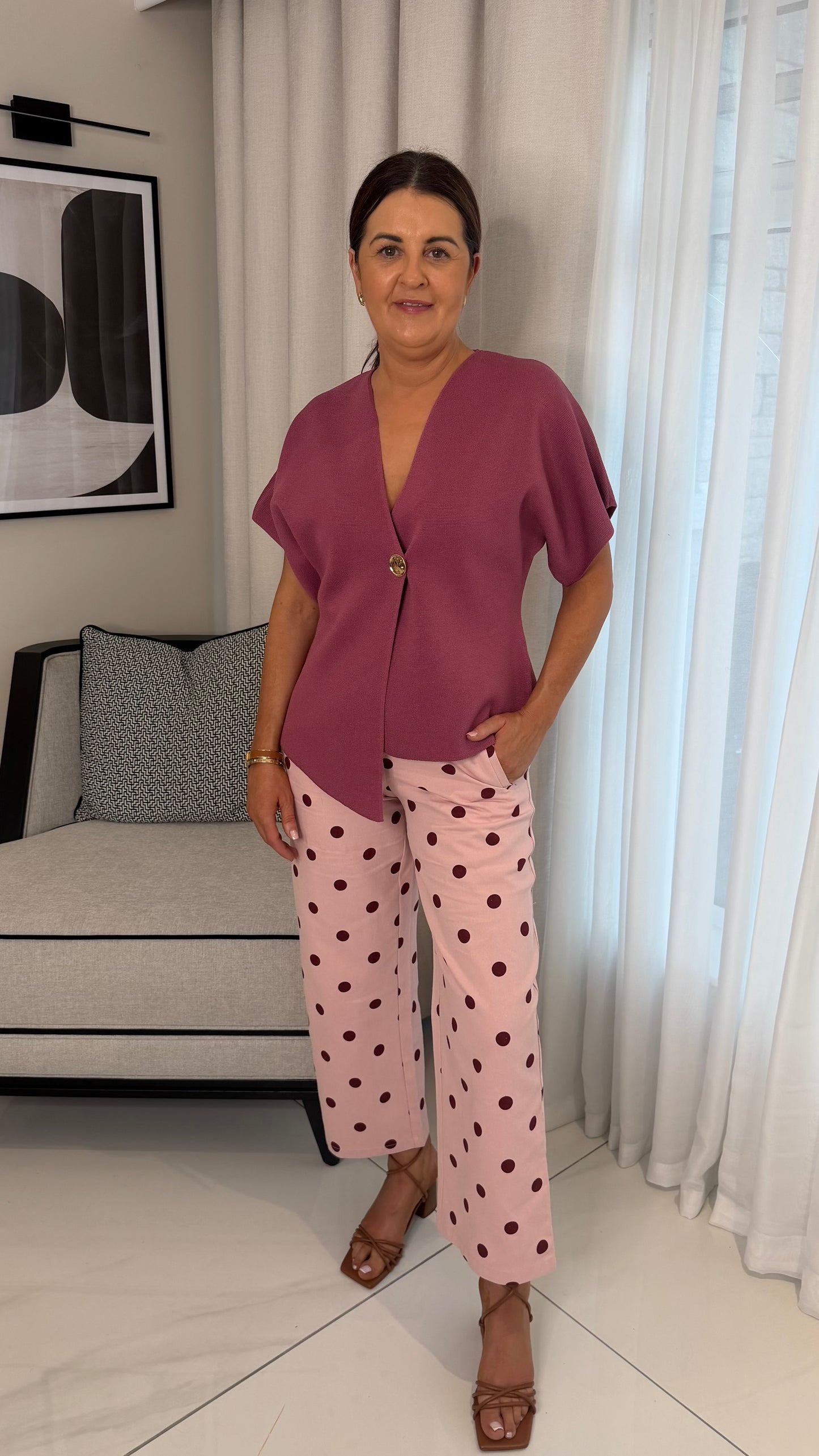 Pink & Wine Polka Dot Trousers