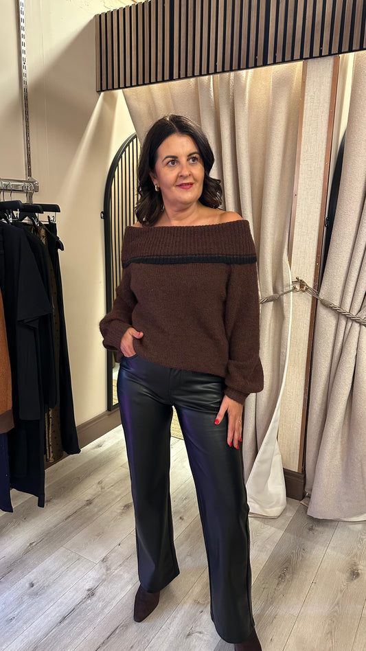 Brown Knit with Black Trim