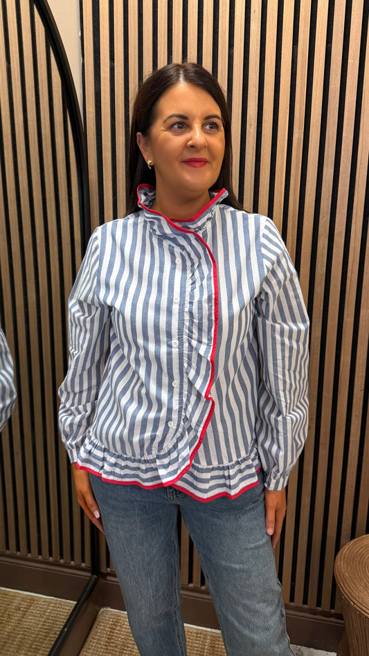 Red Trimmed Striped Blouse